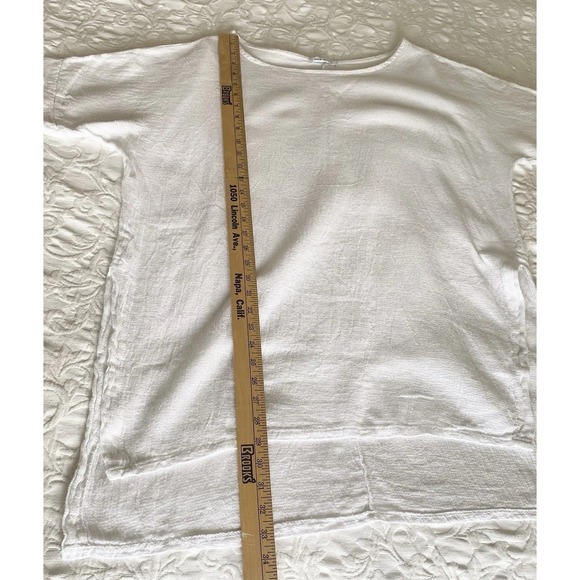 Italian White Cotton Tunic Top Swim Cover Up One Size L Waffle Texture Lagenlook - Picture 7 of 7